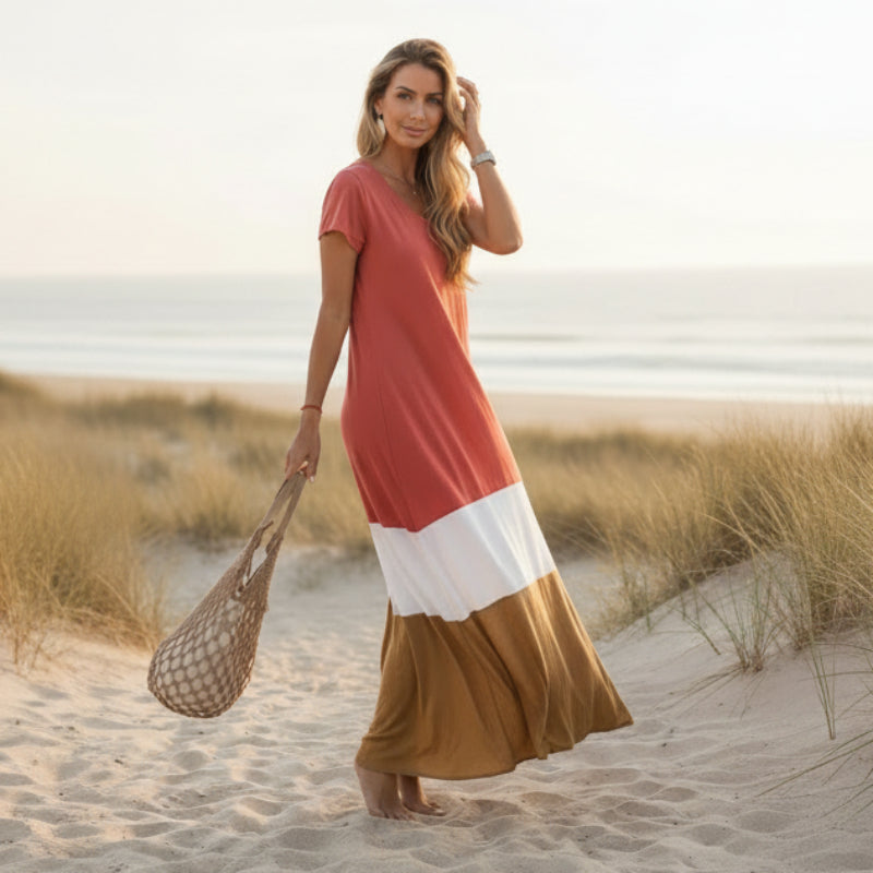 Boho Beach Hut Maxi Dress, Plus Size Dress Boho Casual Multi-Colored Maxi Dress Red / S