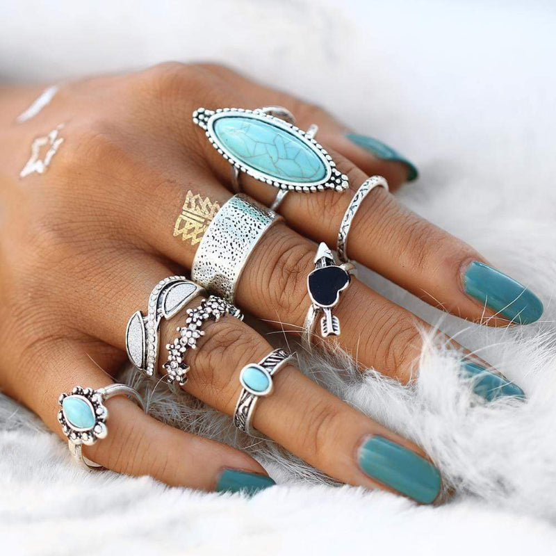 Boho Beach Hut Women's Rings Bohemian Vintage Ring Sets Silver / 5-8.5