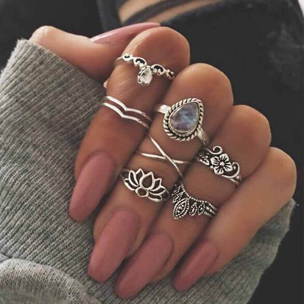 Boho Beach Hut Women's Rings Vintage Ring Set Silver / One Size