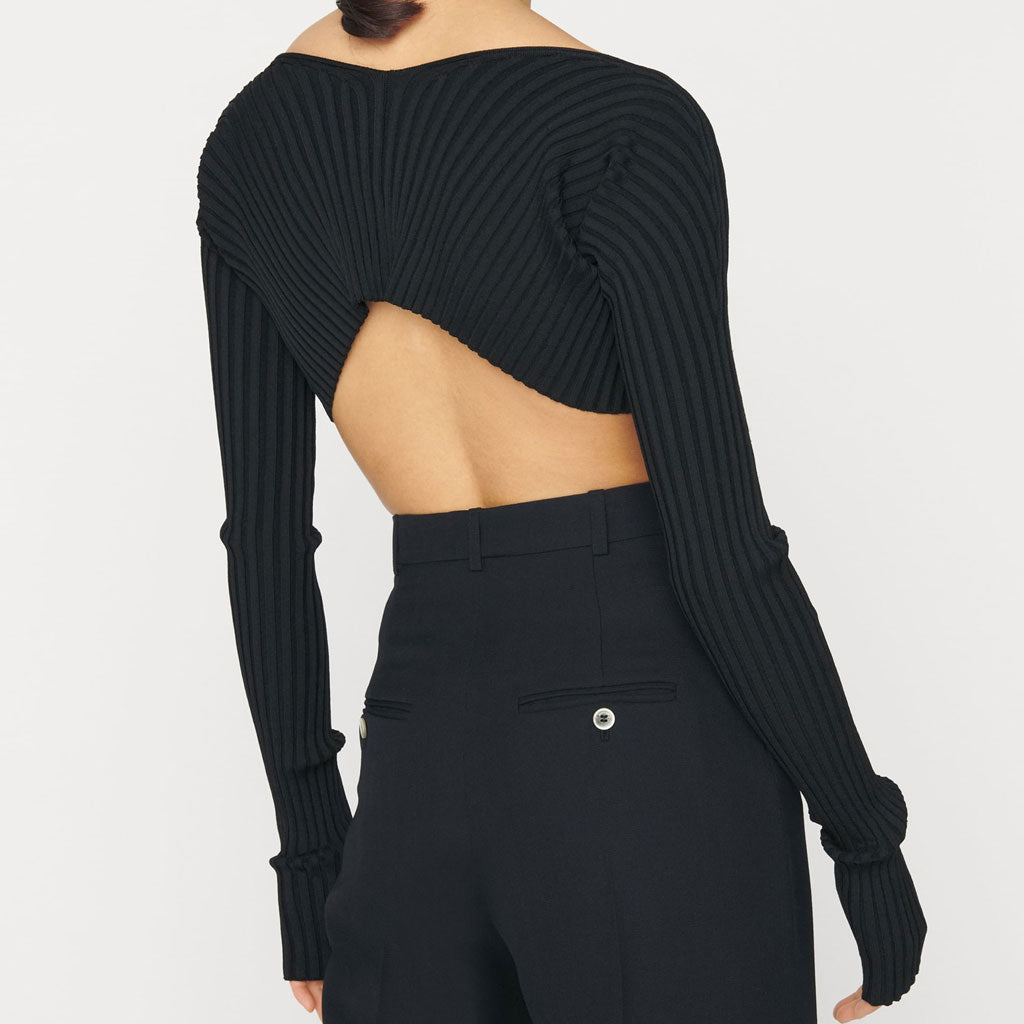 Black Chain Open Front Long Sleeve Ribbed Crop Cardigan