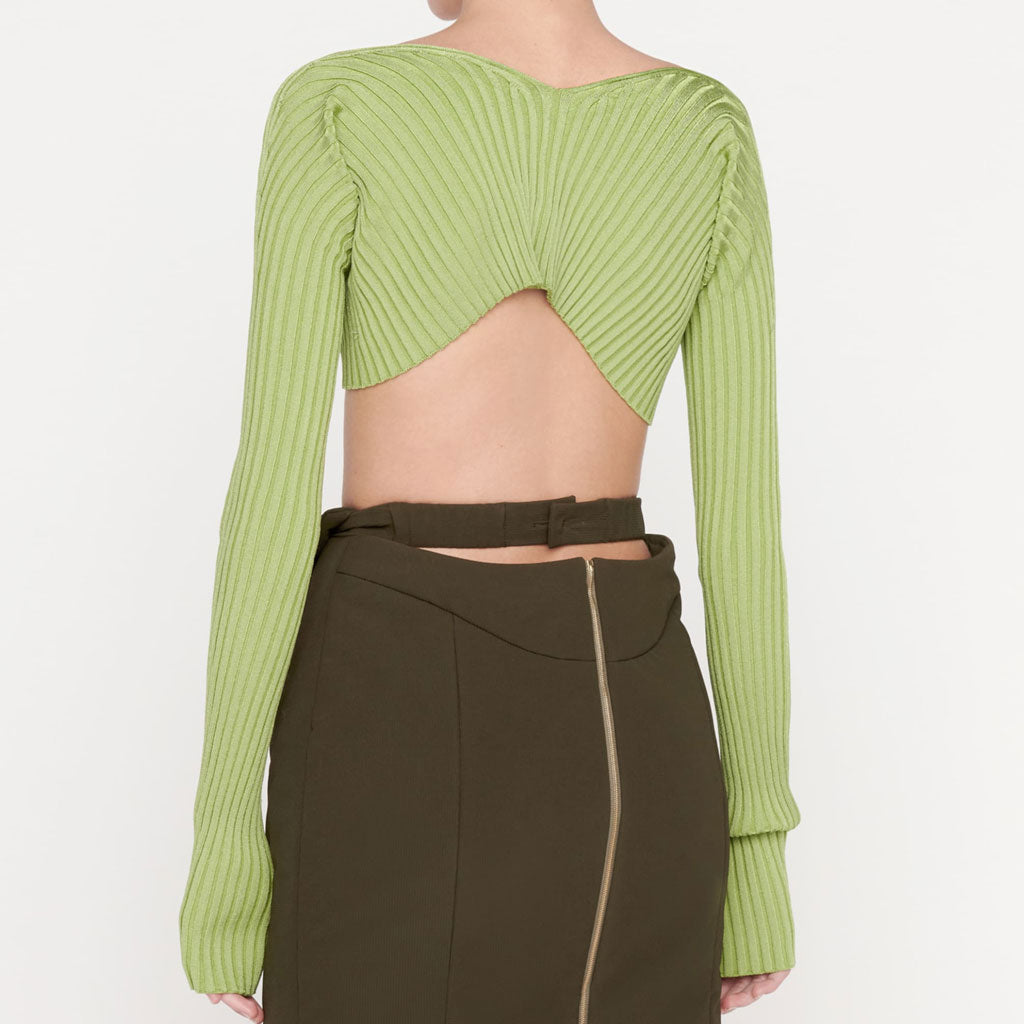 Green Chain Open Front Long Sleeve Ribbed Crop Cardigan