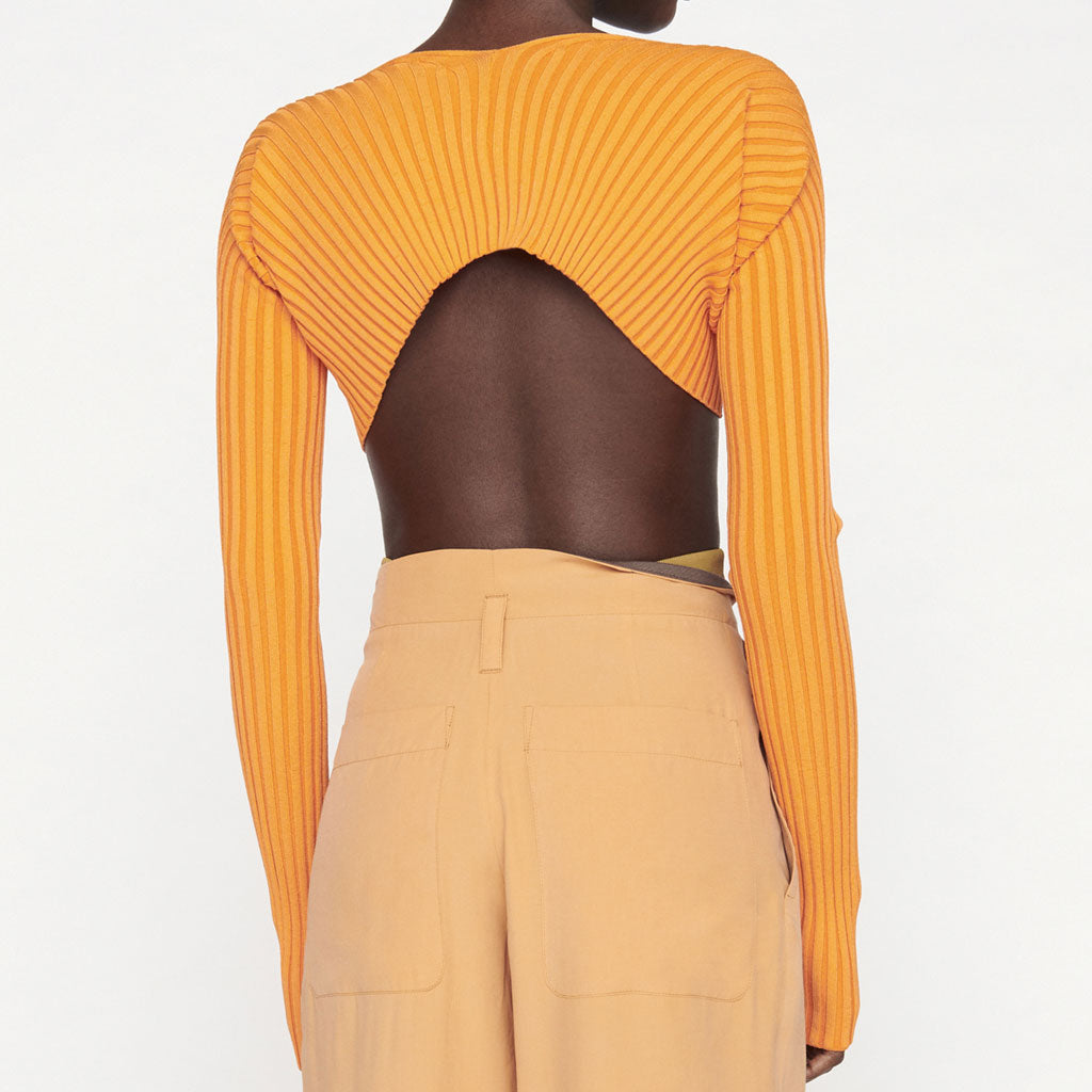 Orange Chain Open Front Long Sleeve Ribbed Crop Cardigan