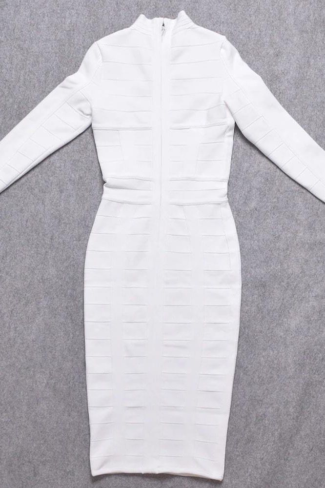Brooke Long Sleeve Bandage Dress - White Pearl (Sale)