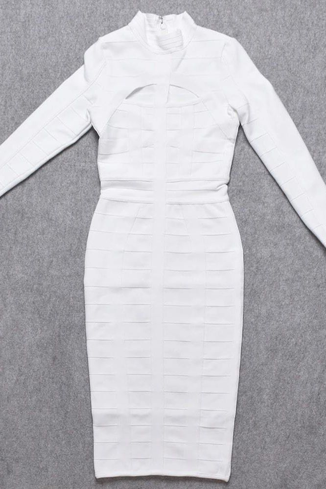 Brooke Long Sleeve Bandage Dress - White Pearl (Sale)