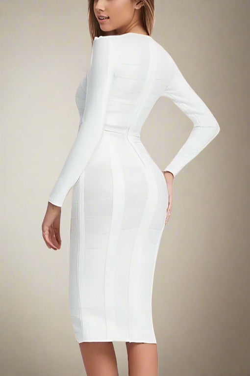 Brooke Long Sleeve Bandage Dress - White Pearl (Sale)
