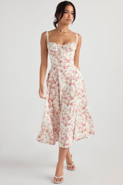 Cecilia Elegant Bustier Summer Dress with Print for Women