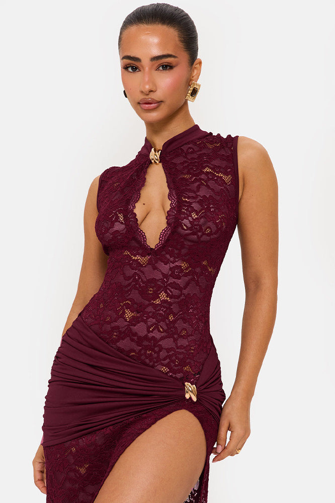 Sleeveless Lace High Slit Maxi Dress 8