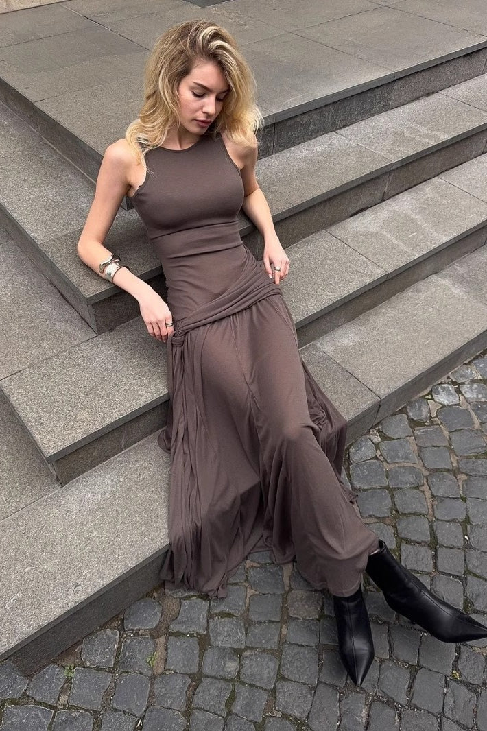 Sexy Paneled Sash Ruffled Solid Party Dress