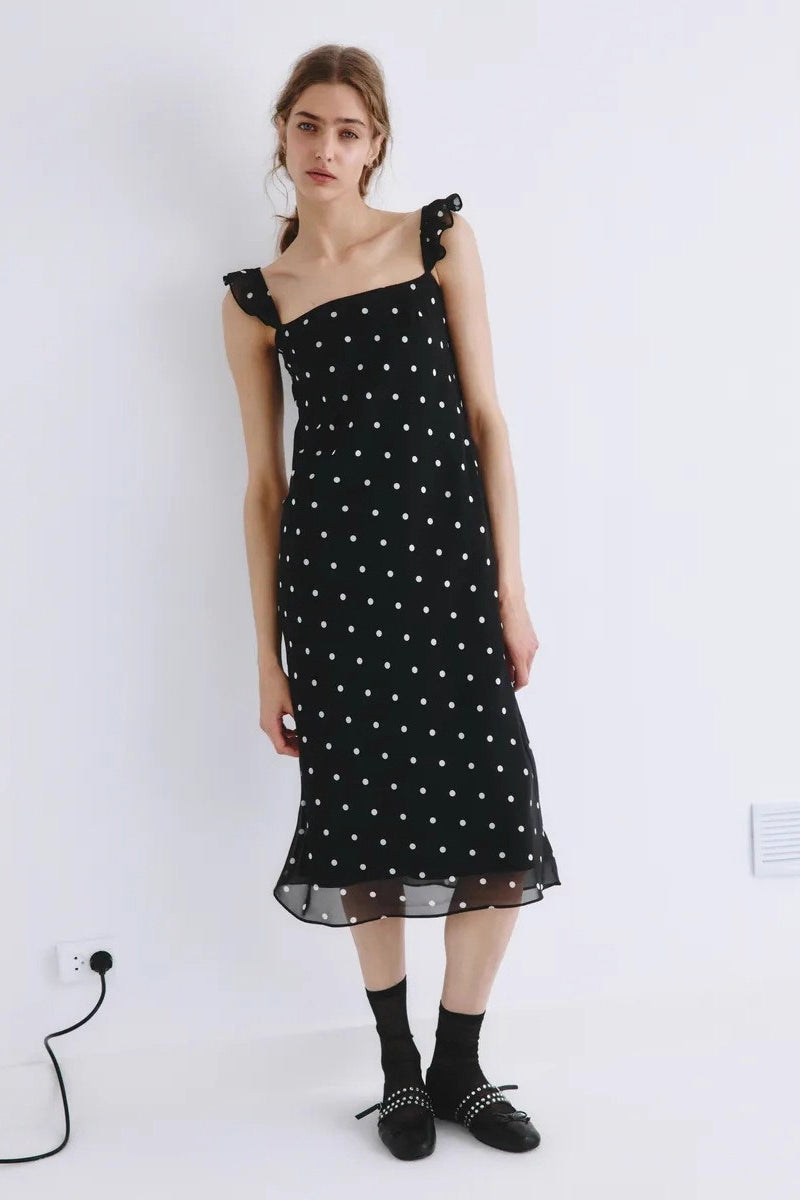 Spot Print Tulle Bodycon Midi Slip Dress
