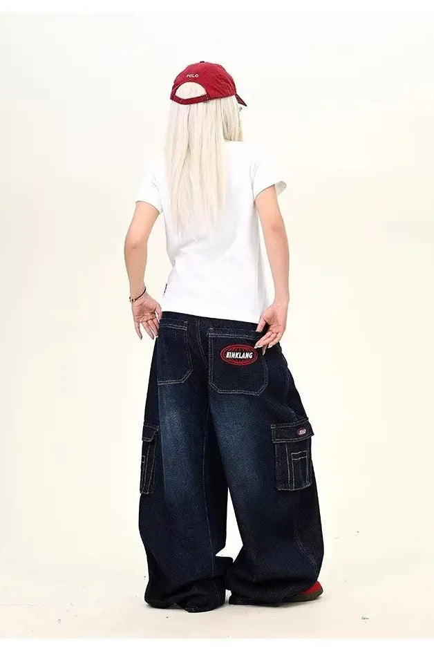 Dark Blue Cargo WideLeg Jeans