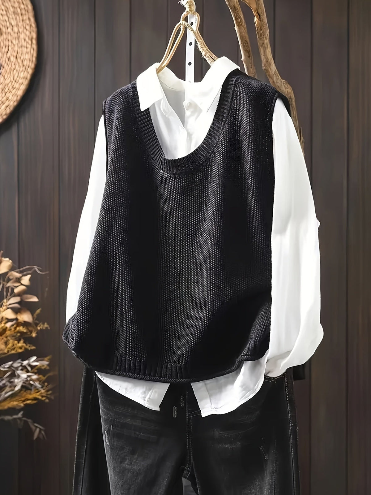 Round Neck Sleeveless Ribbed Knit Sweater Vest