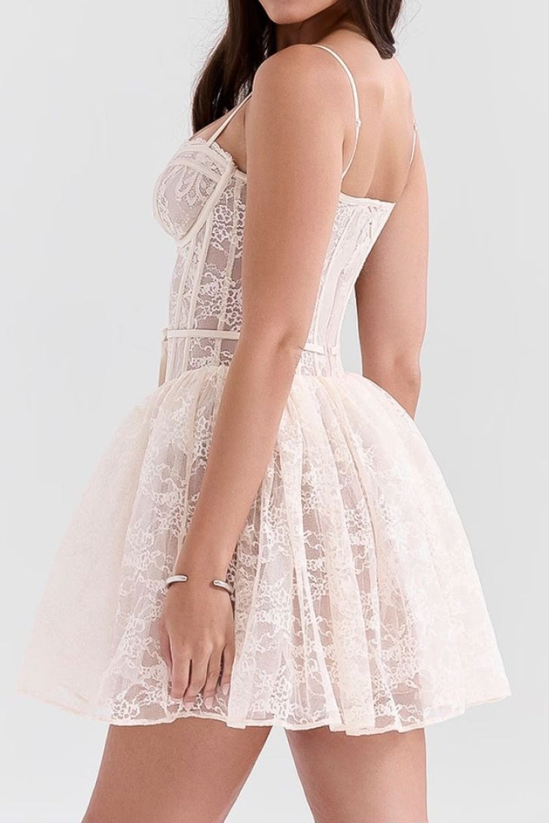 Lace Corset Bustier Sweetheart Spaghetti Strap Tiered Ruffle Mini Dress 6
