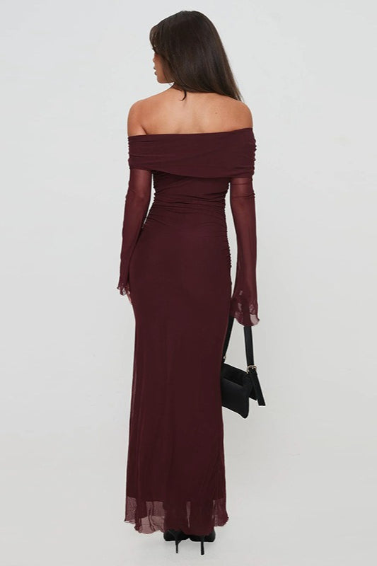 One Shoulder Mesh Maxi Dress