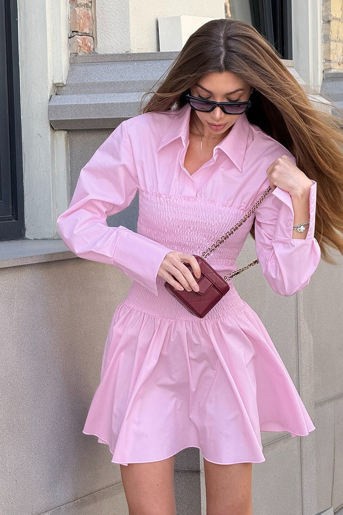 Pink Shirt Sleeve Mini Dress