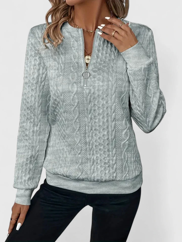 Quarter Zip Cable Knit Textured Long Sleeve Sweater