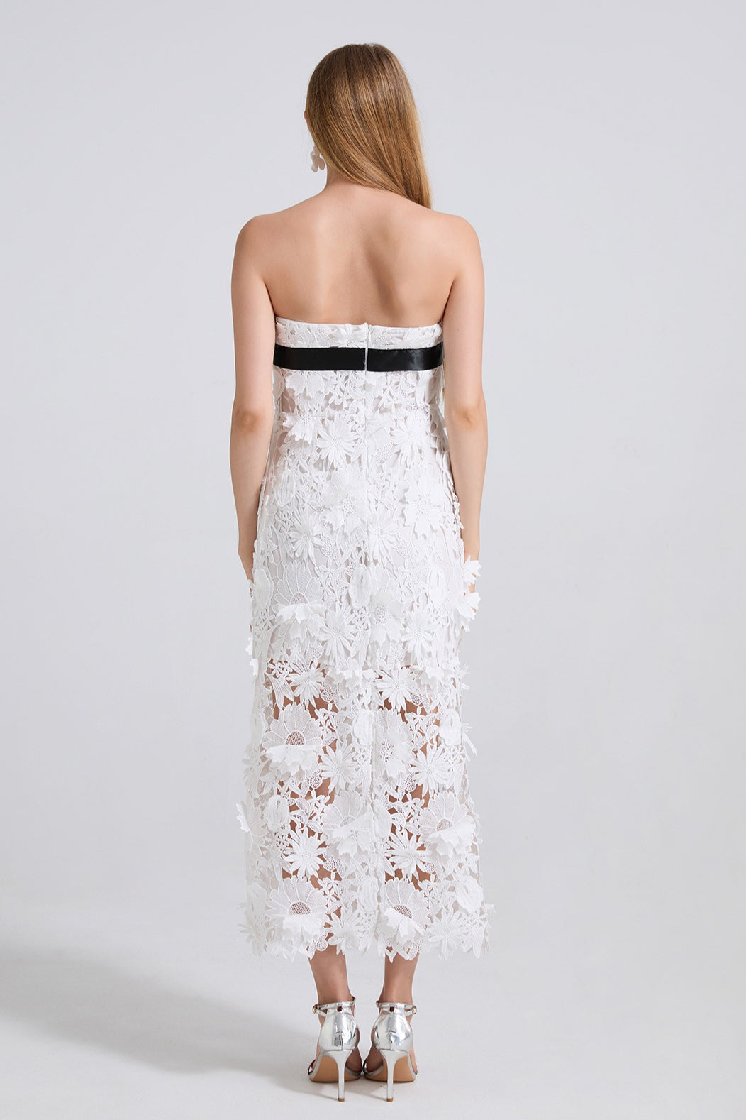 Heavy Lace 3D Embroidery Strapless Camellia Prom Dress