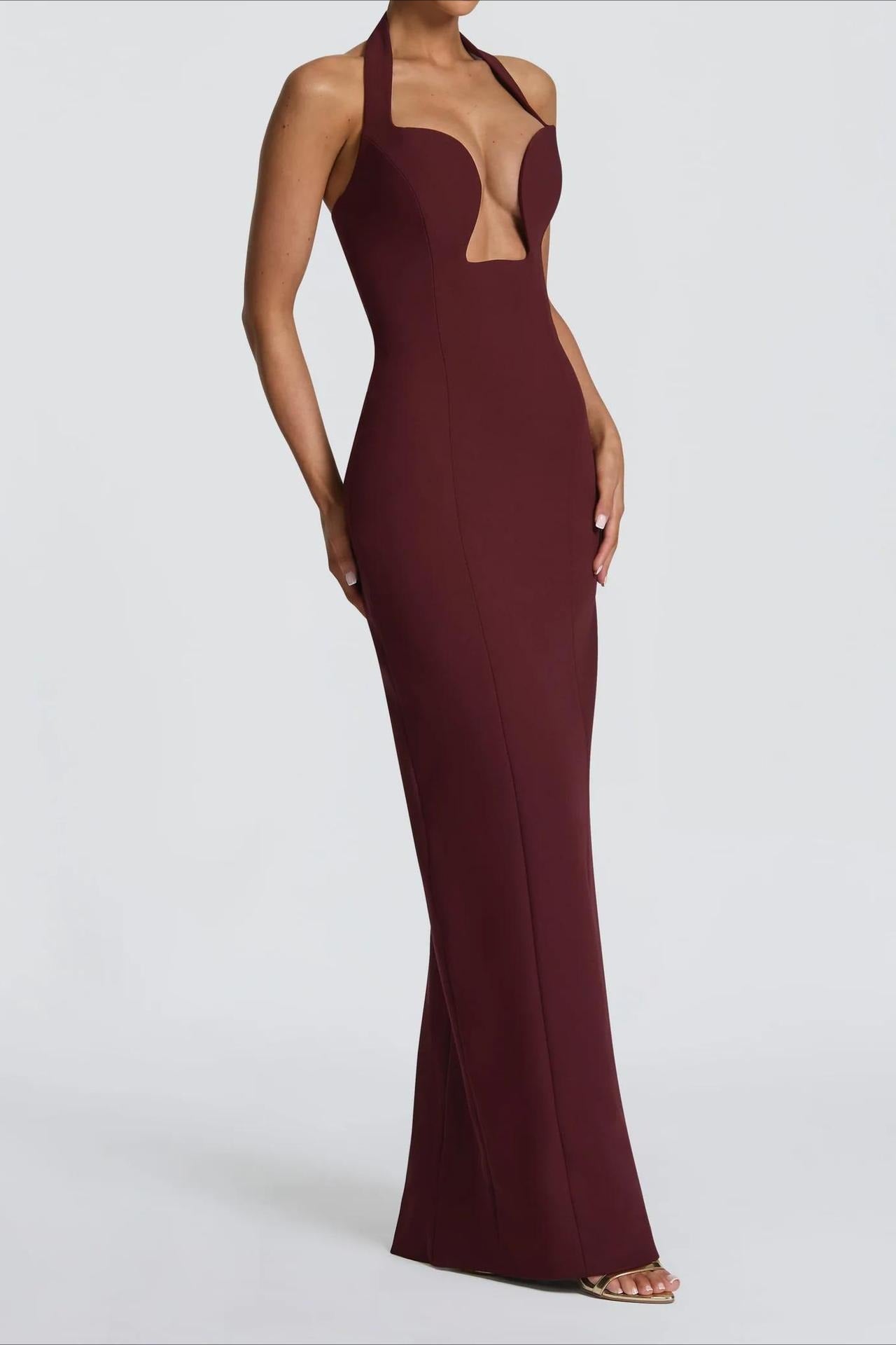 Halter Low Cut Cutout Maxi Party Dress