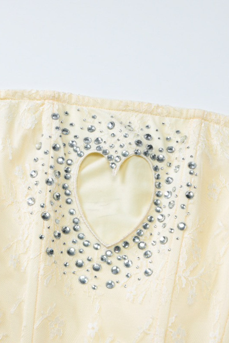 Strapless Rhinestone Cutout Heart Lace Bodycon Mini Dress 15