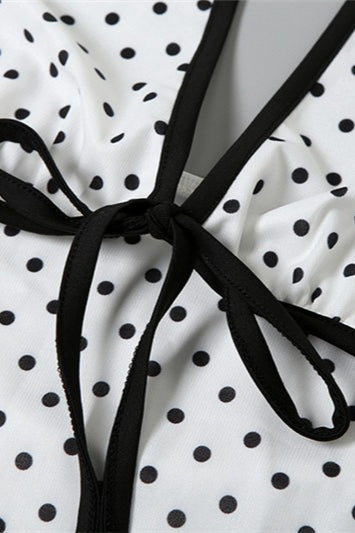 White Floral Print Polka Dot Backless Tie Maxi Dress 4