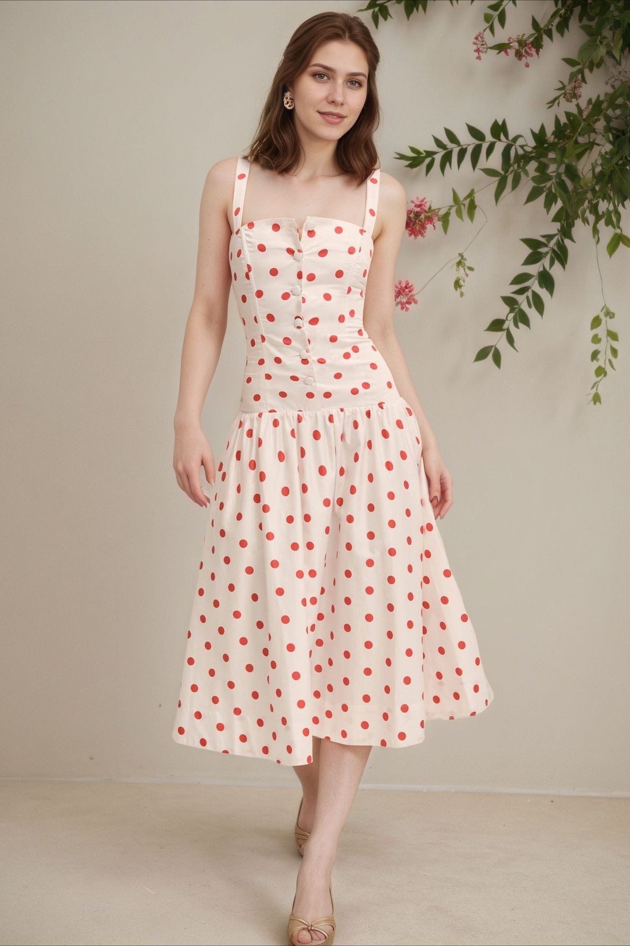 White Polka Dot Cami Bodycon Maxi Dress 2