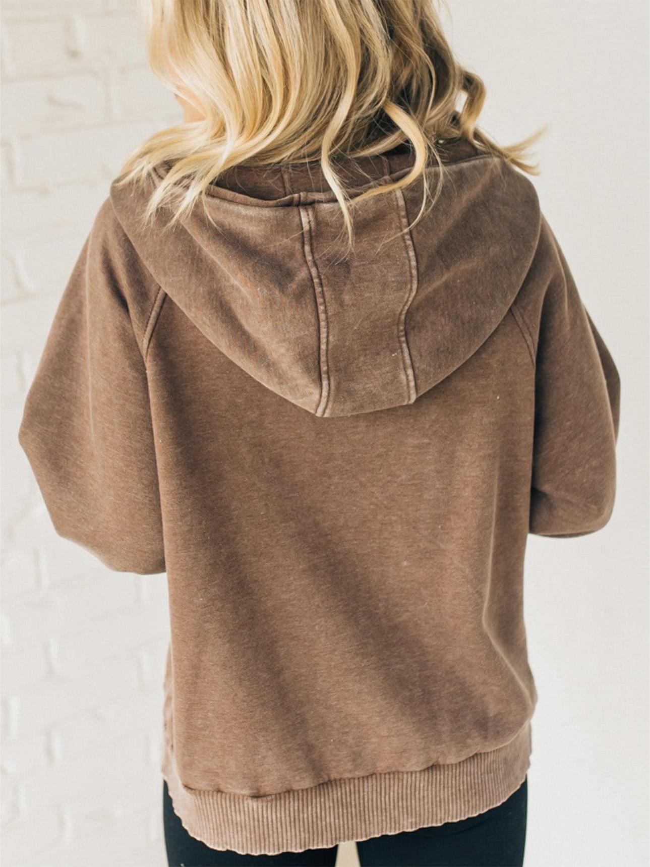 Zip Henley Acid Wash Fleece Hoodie