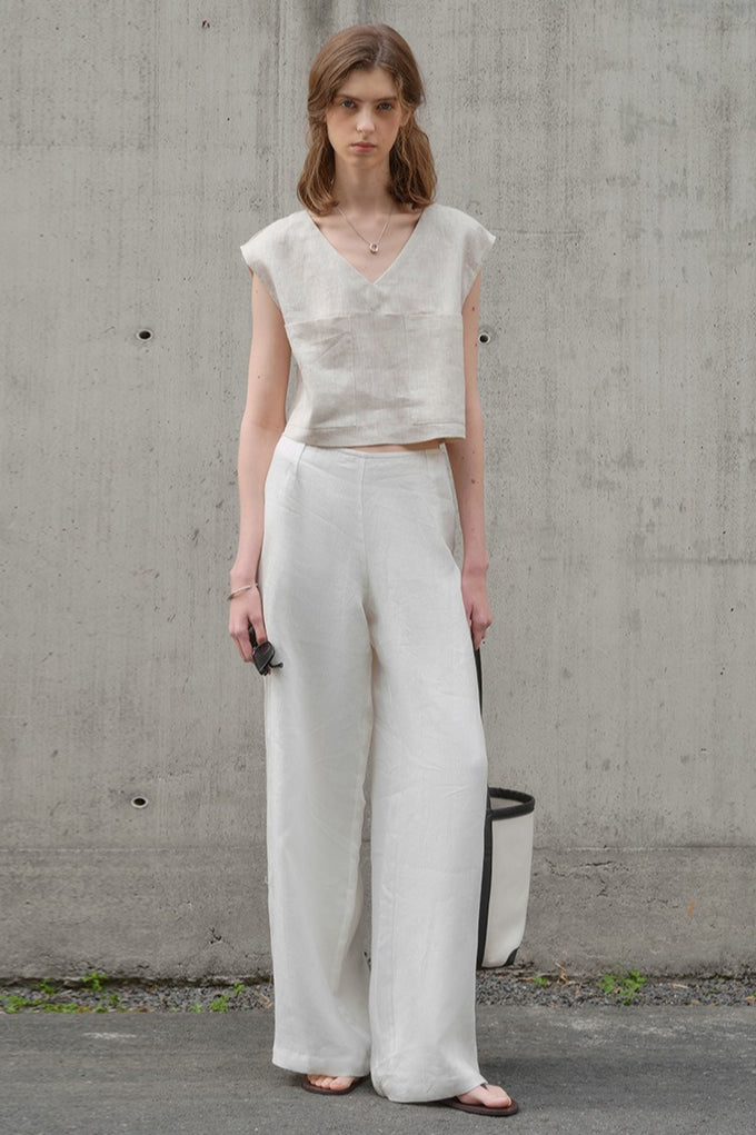 Linen Yarn Dyed Wide Leg Pants