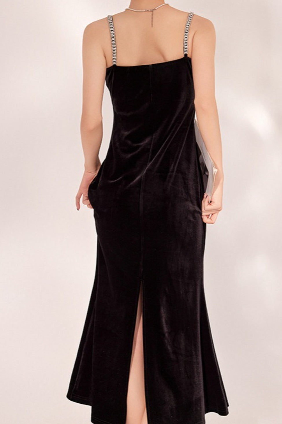 Black Velvet Strappy Backless Maxi Dress 2