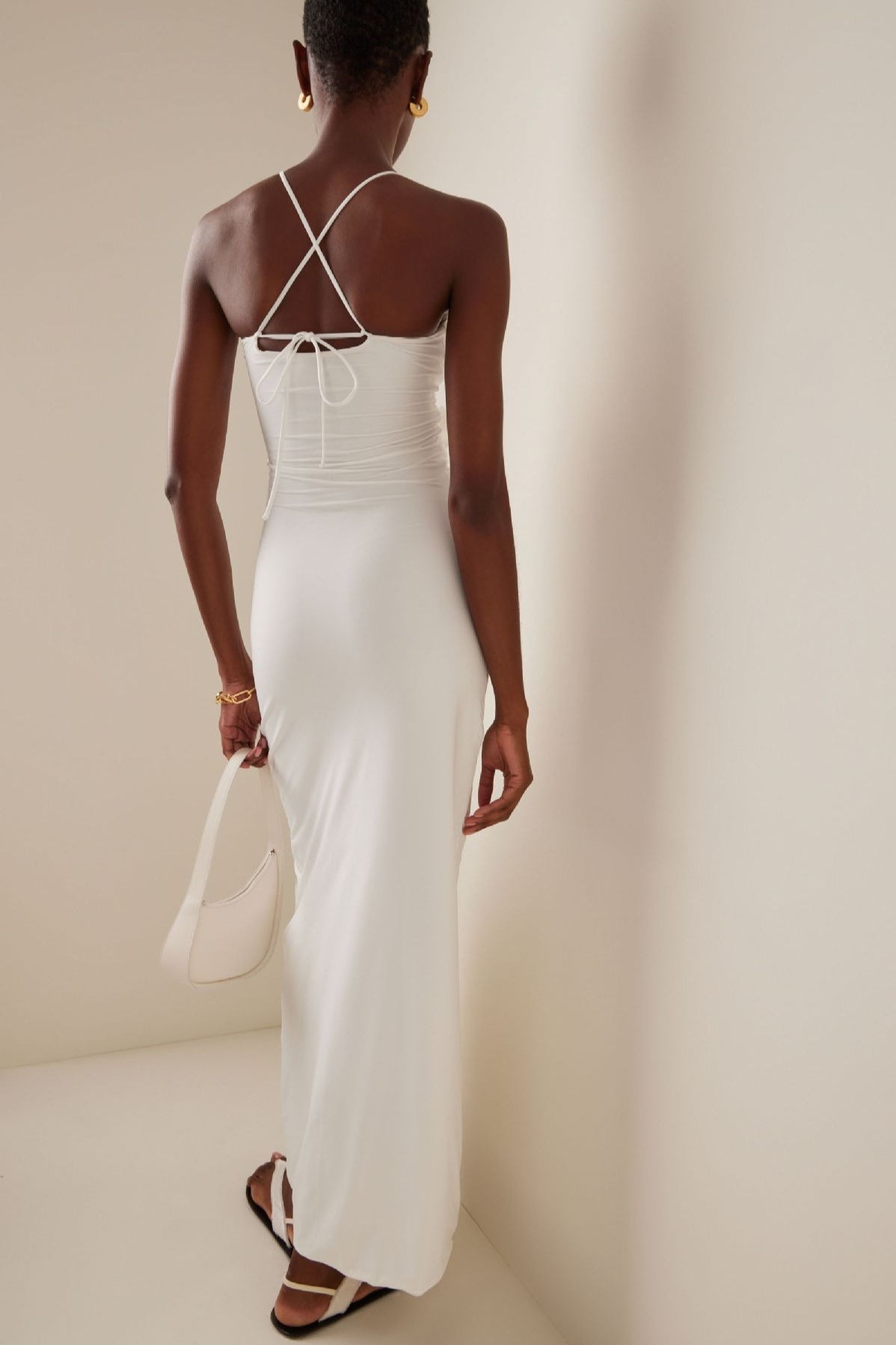 3D Floral Waist Cinch Cutout Halter Maxi Slip Dress