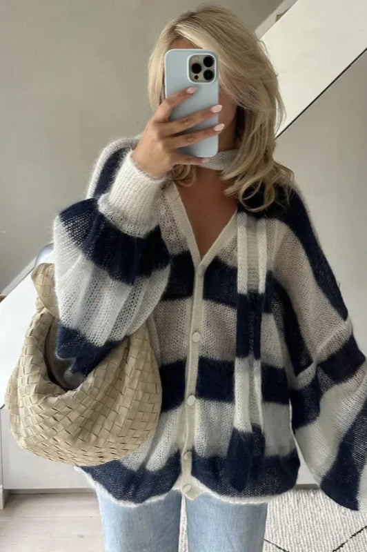 VNeck Patchwork Knit Cardigan