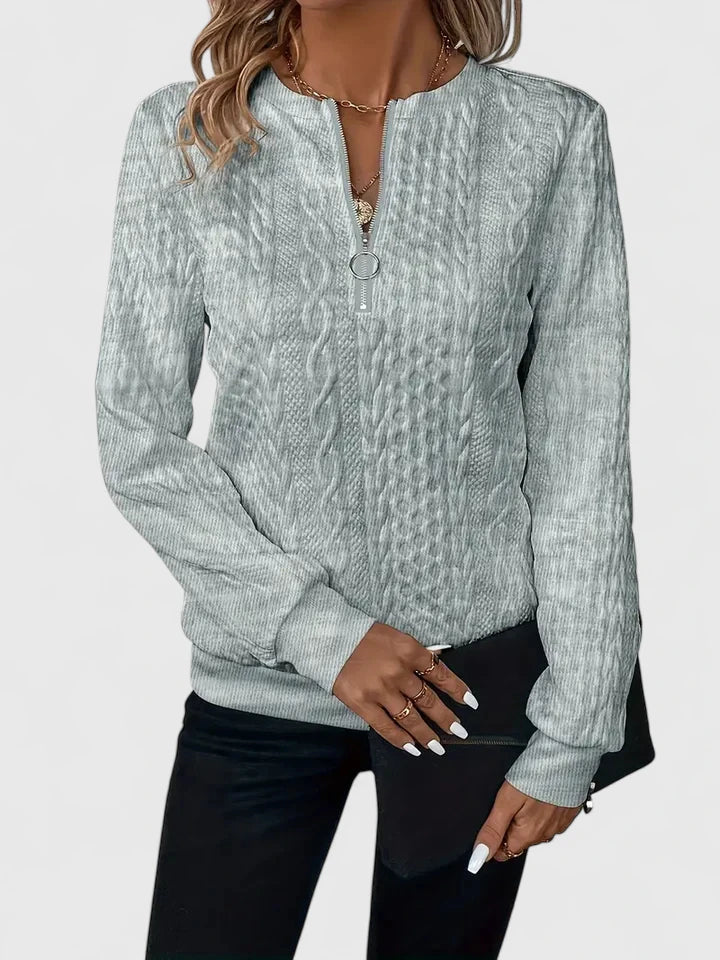 Quarter Zip Cable Knit Textured Long Sleeve Sweater