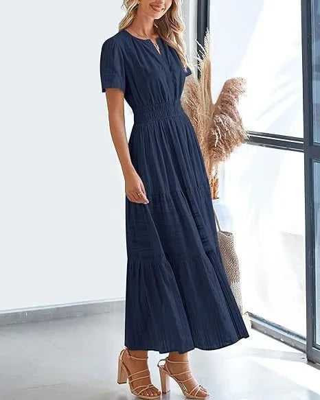 v-neck pleated puff sleeve dress black