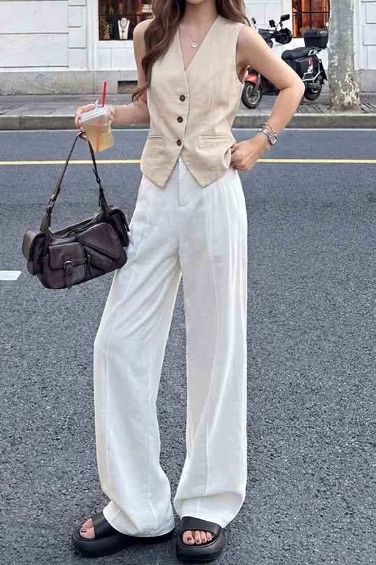 Linen Tailored Relaxed Straight Leg Pants