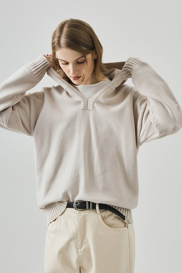 Slouchy VNeck Hooded Sweater