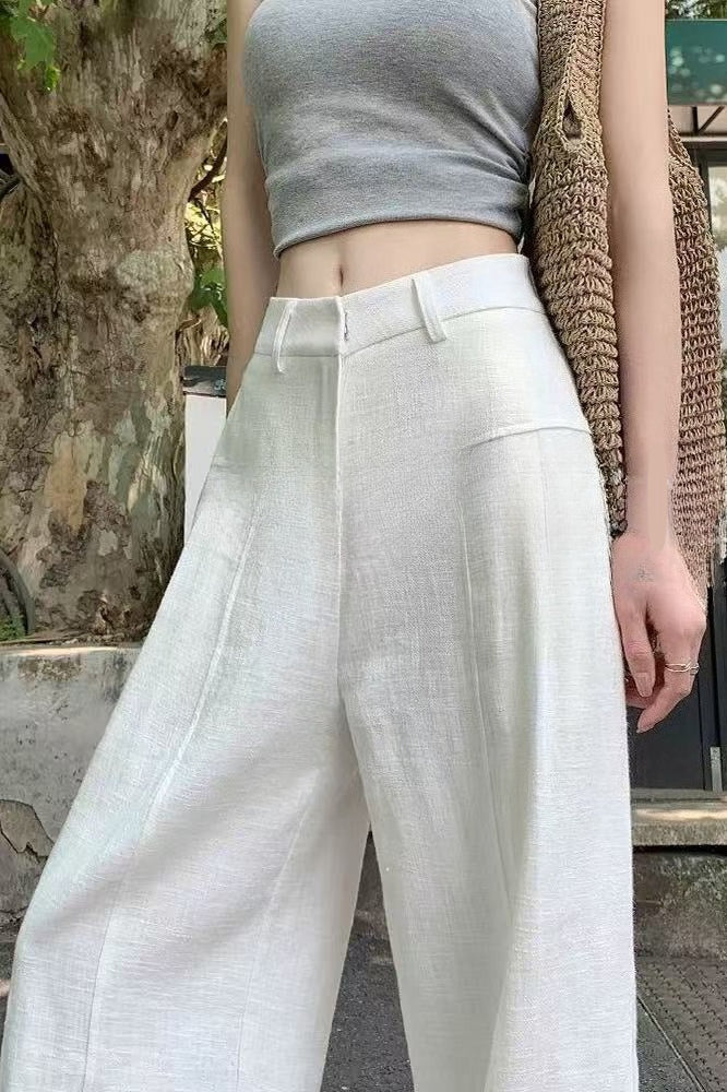 Linen High Waist Casual Wide Leg Pants