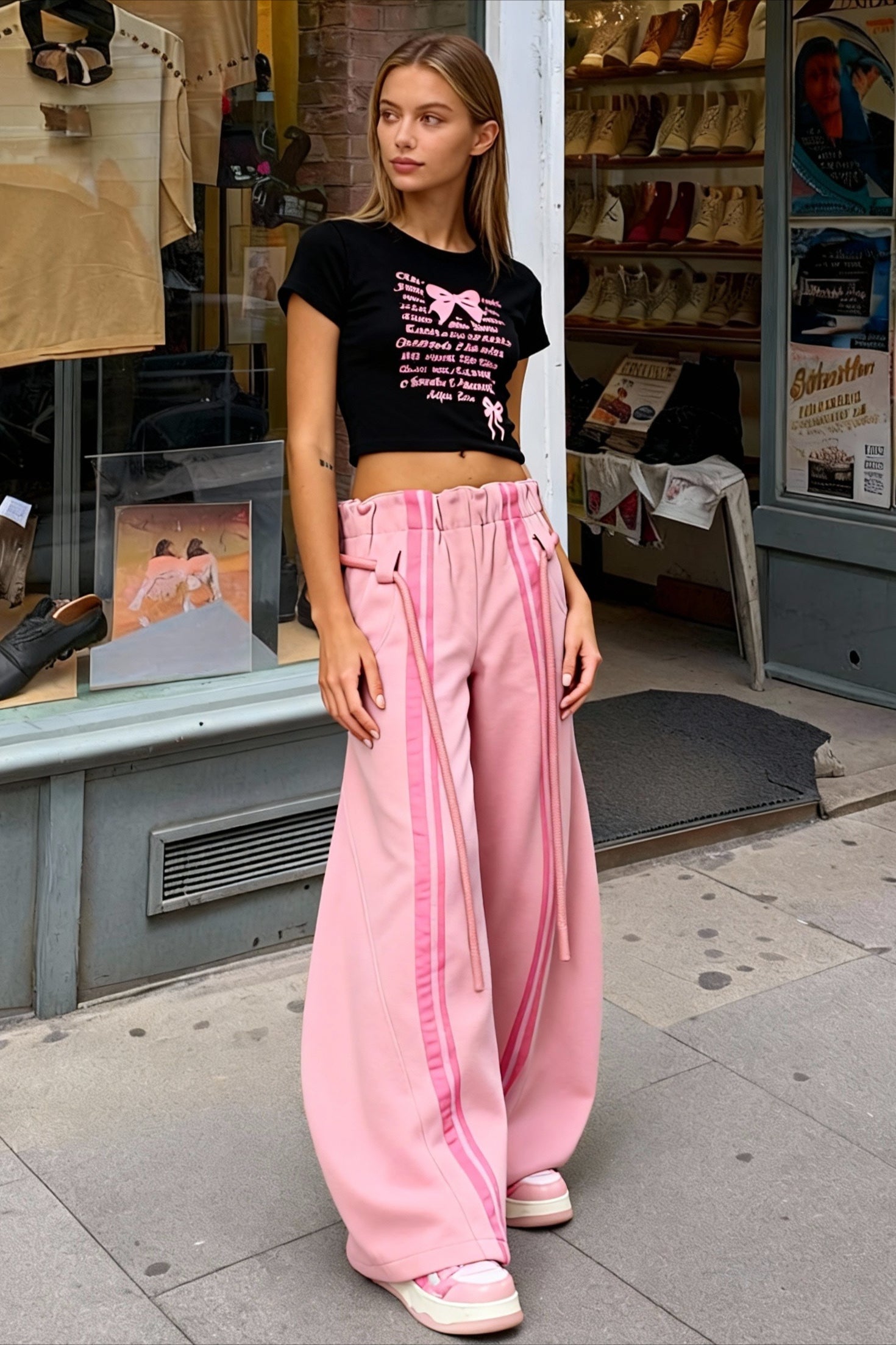 Streetwear Drawstring HighWaist Wide Pants
