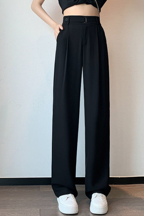 Fluid High Waist Narrow Wide Leg Straight Pants