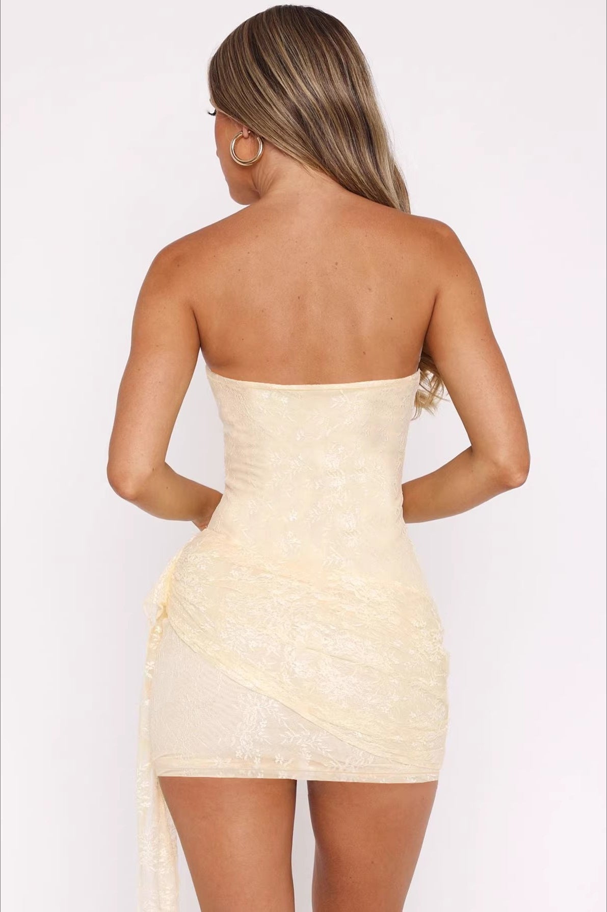 Rhinestone Heart Cutout Tube Lace Patch Slim Bodycon Dress