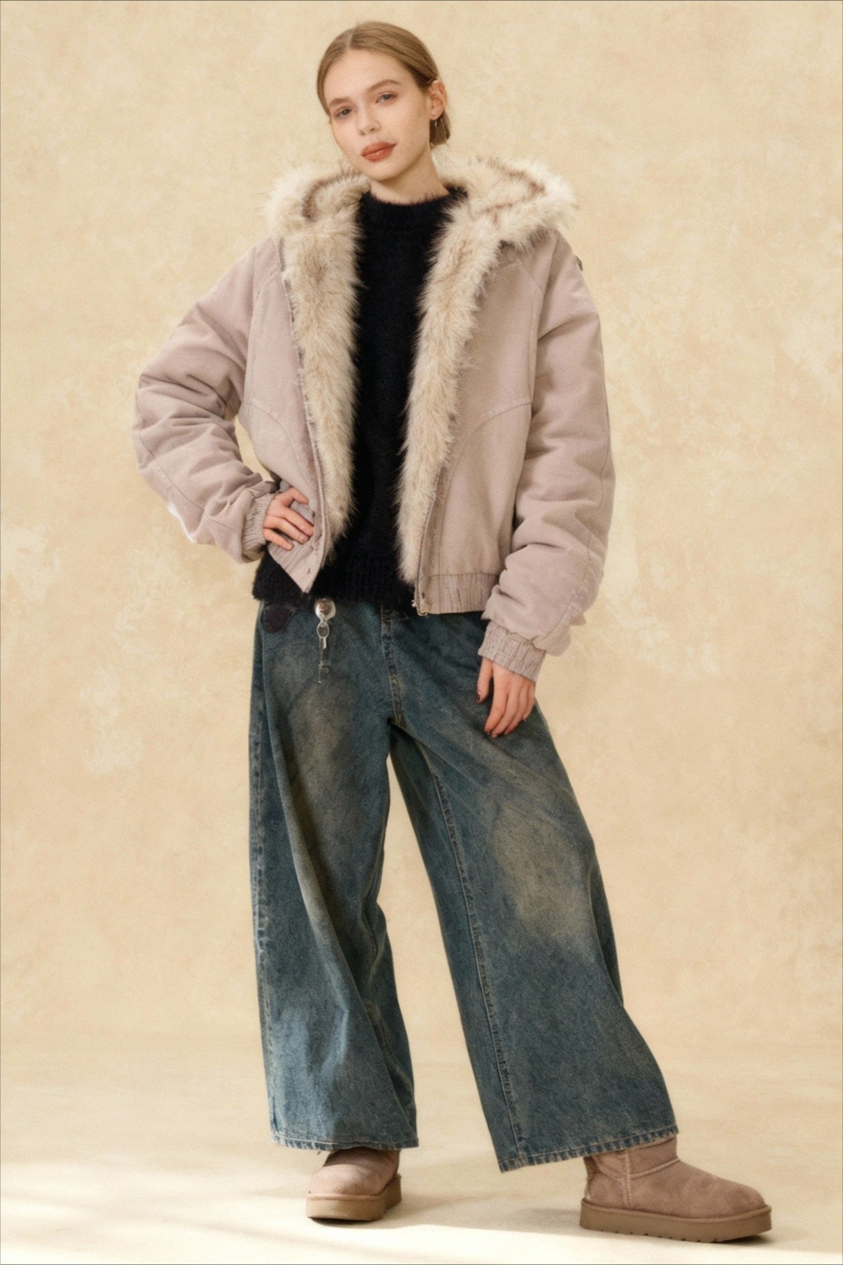 FurTrimmed Hooded Bomber Jacket
