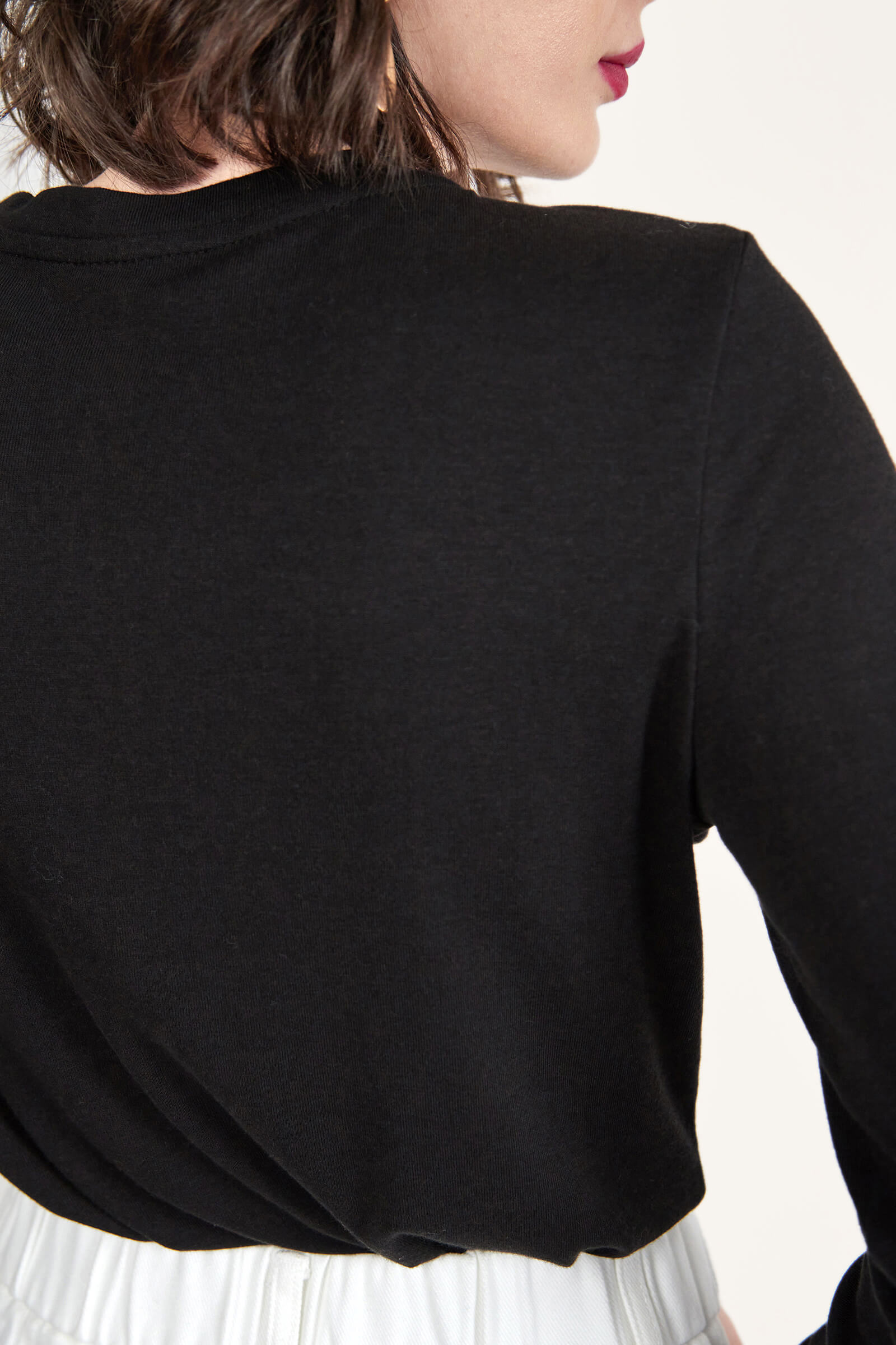Black Long Sleeve Asymmetric Cut Out Top