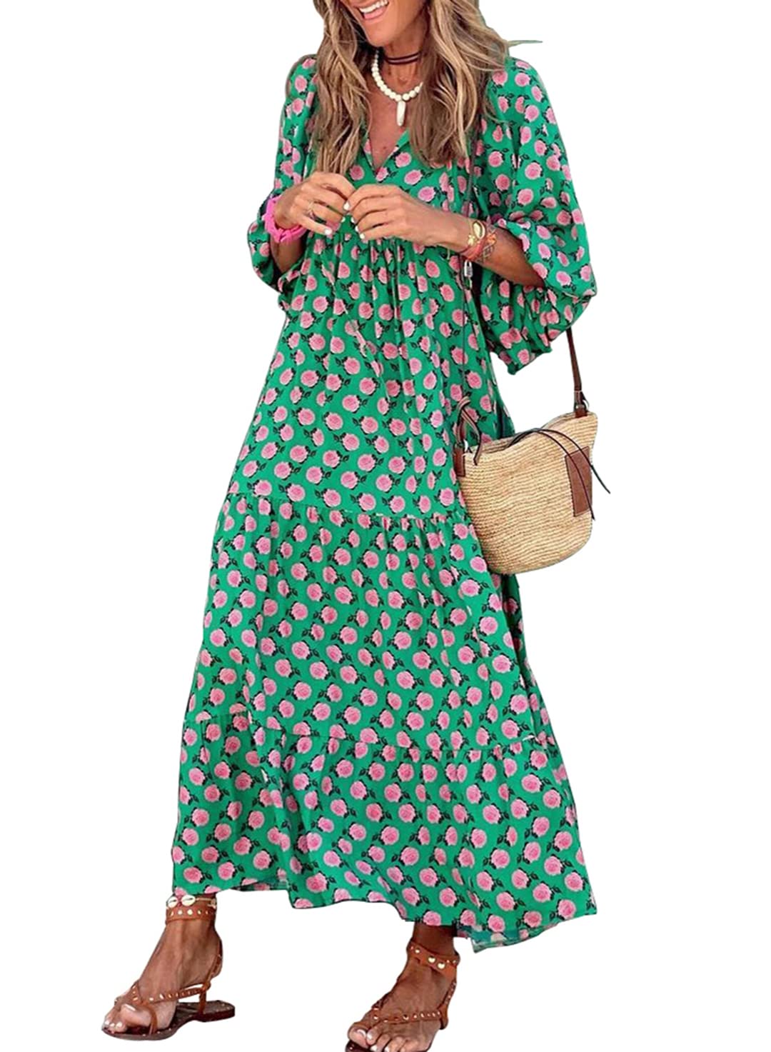 Puff Sleeve Floral Boho Maxi Dress