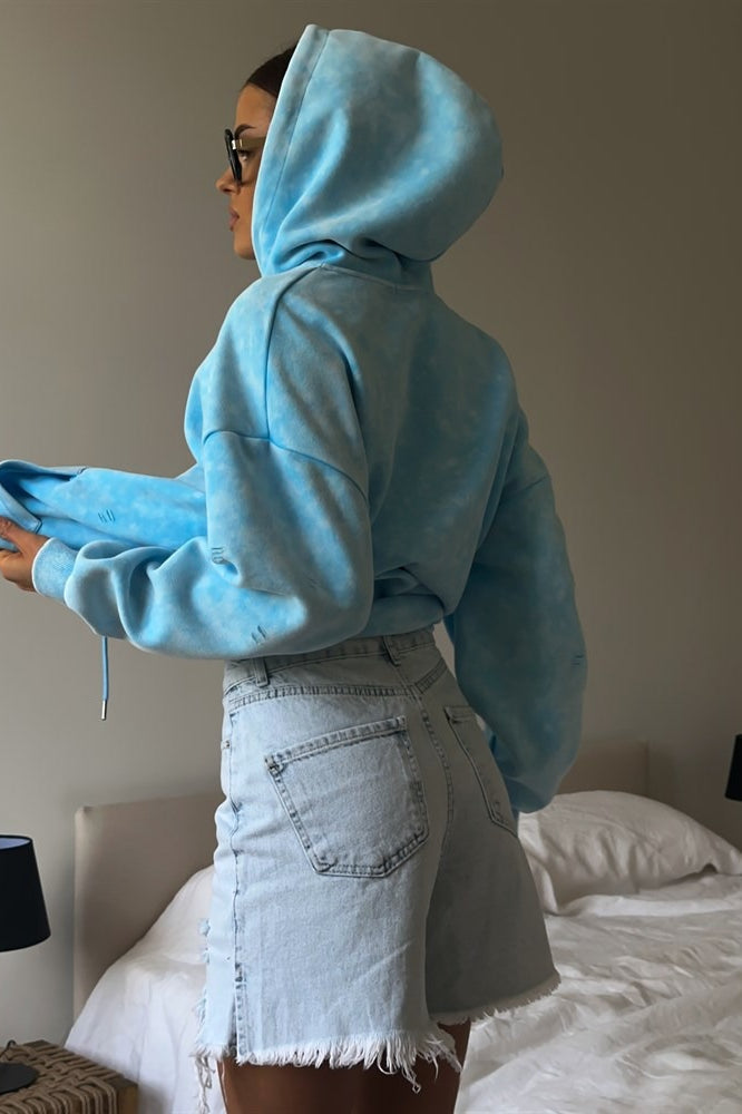 Distressed Washed Solid Cotton Hoodie