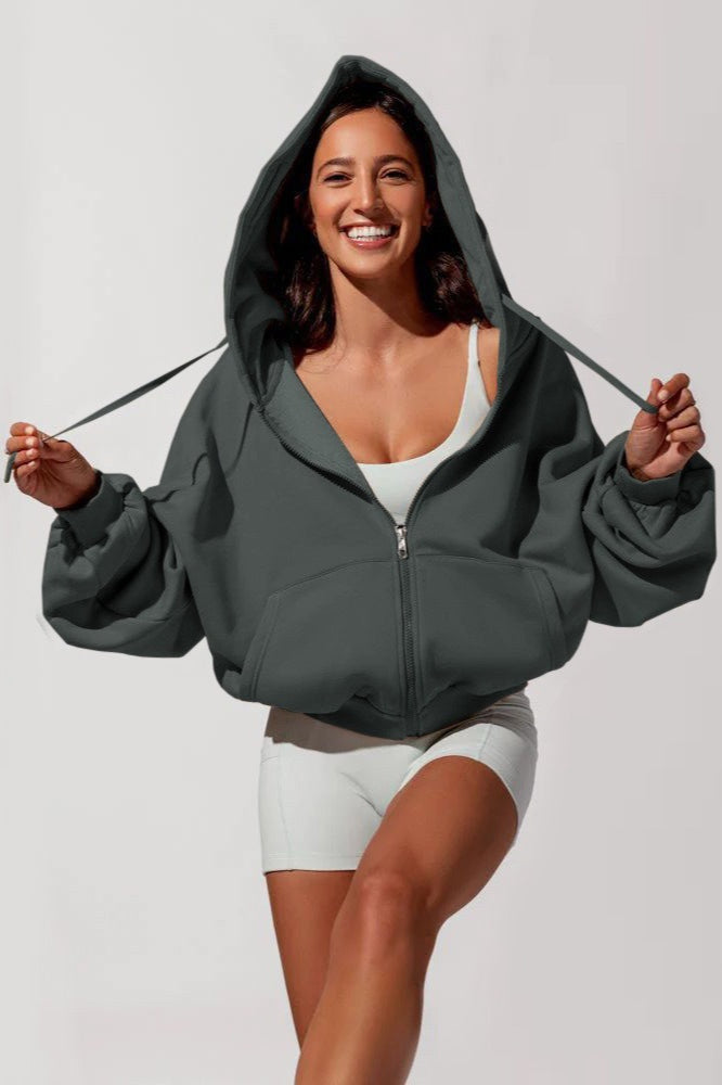 Solid Casual Long-Sleeve Zip Hoodie