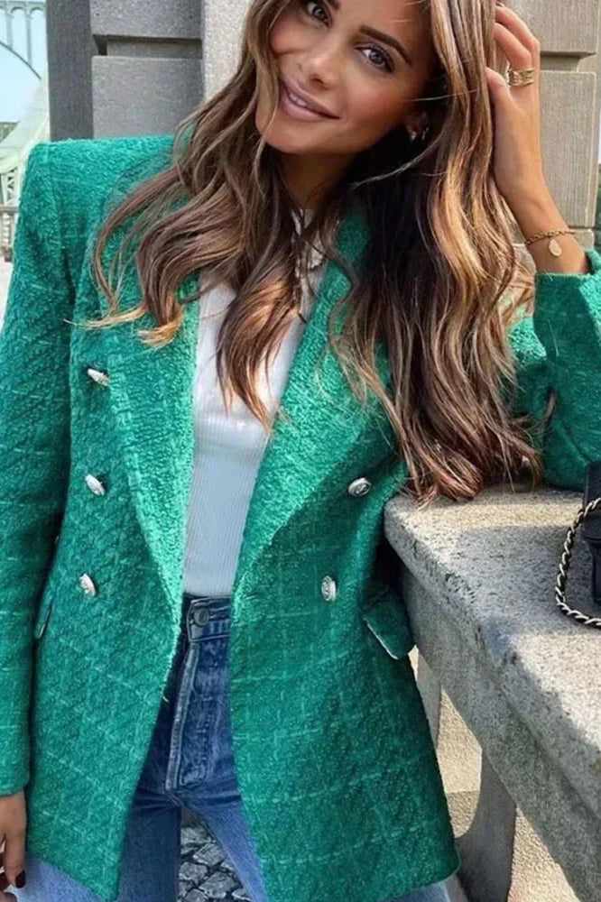 Textured DoubleBreasted MidLength Blazer