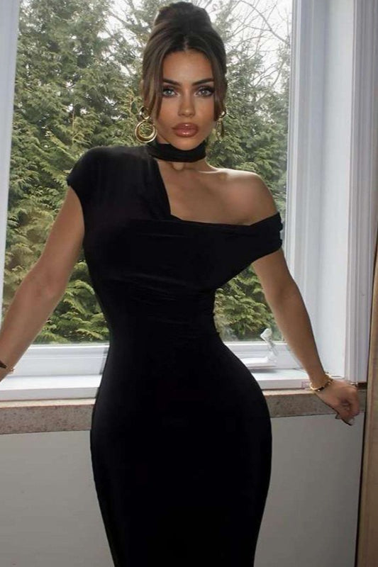 OneShoulder Slim Maxi Party Dress