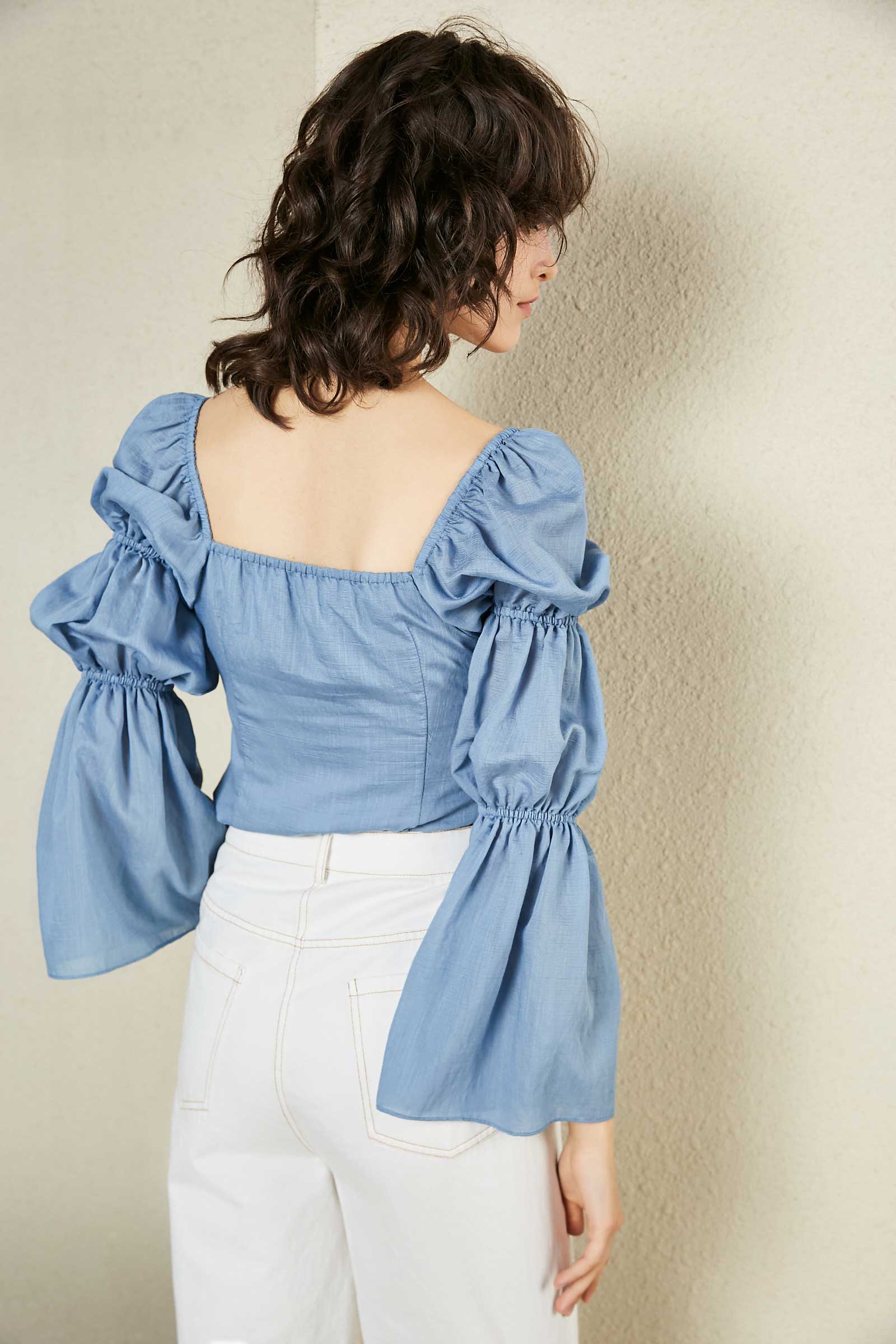 Cathy Blue Wide Cropped Blouse