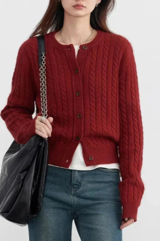 Red Twist Knit ONeck Cardigan