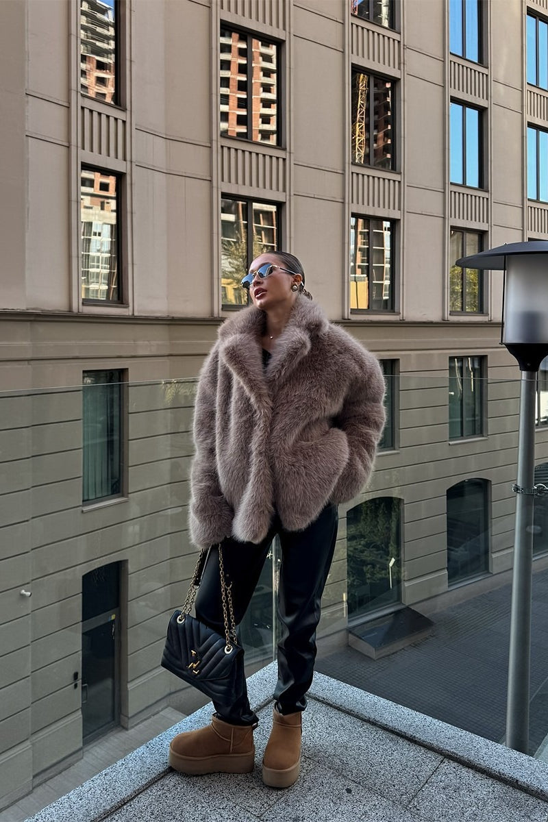 Faux Fox Fur Wide Collar Loose Warm Winter Coat