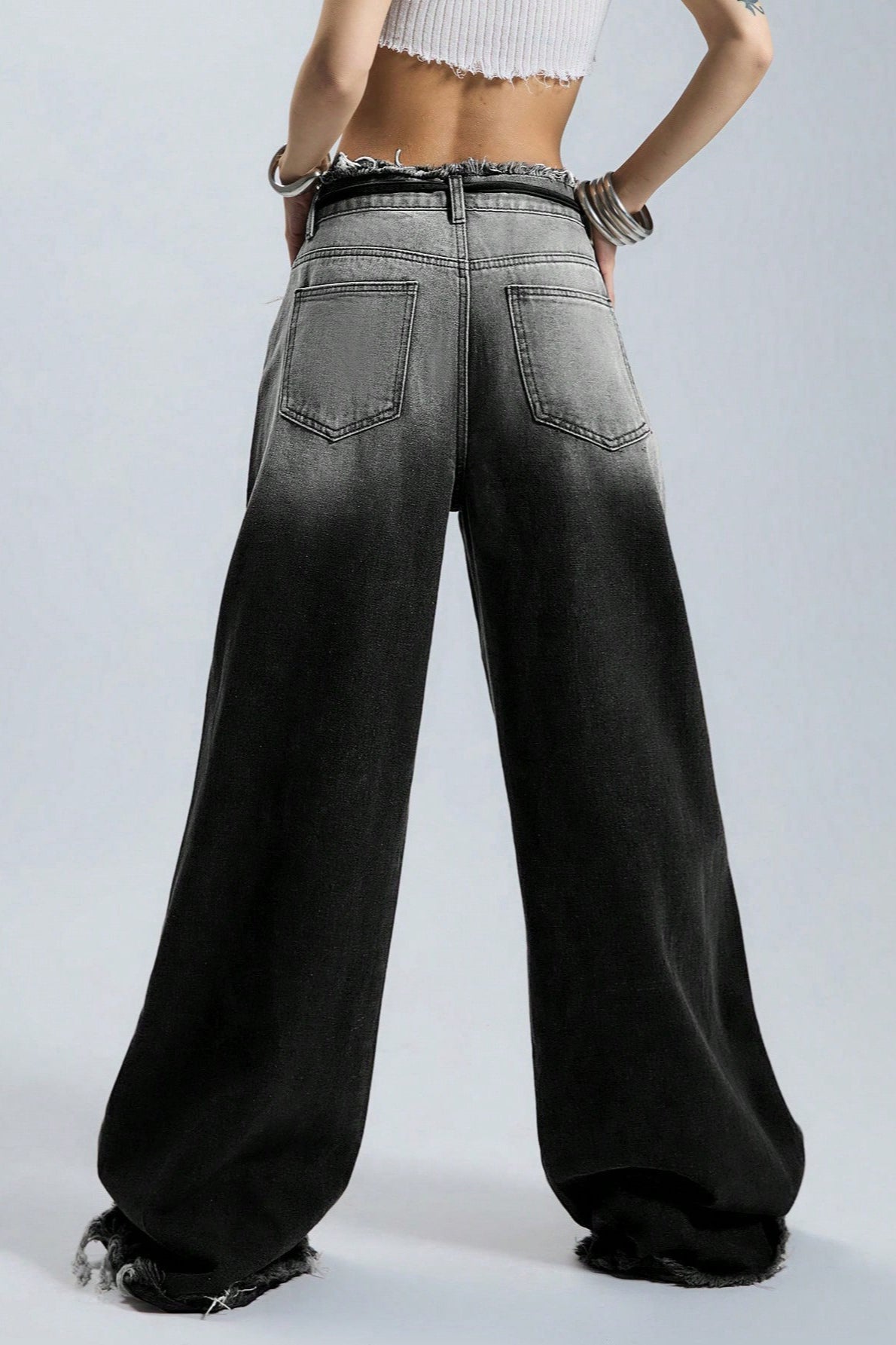 Fleece Gradient Low-Rise Loose Straight Jeans
