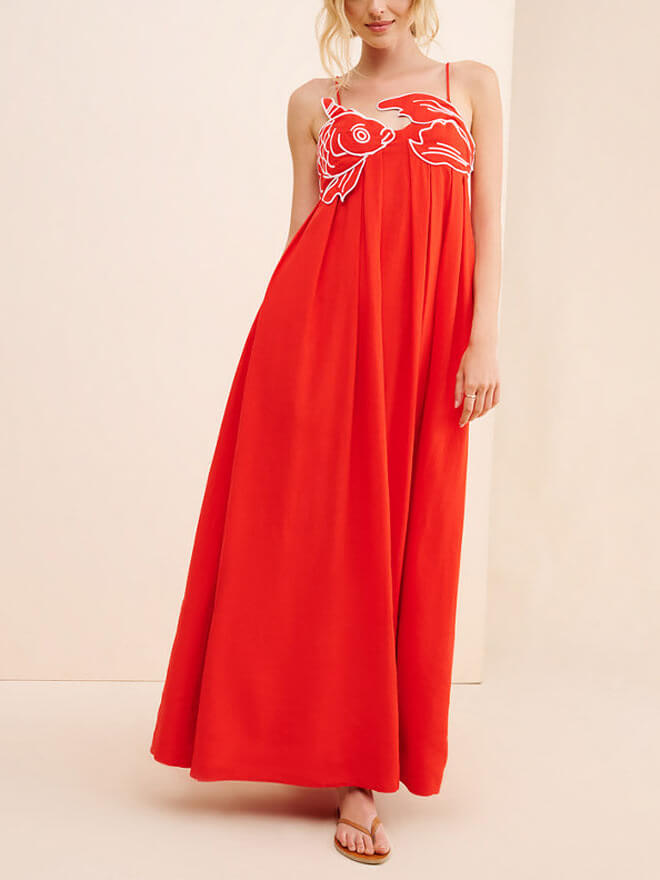 Exquisite Unique Fish-Shaped Charming Top Suspender Midi Dress Red / S Dresses