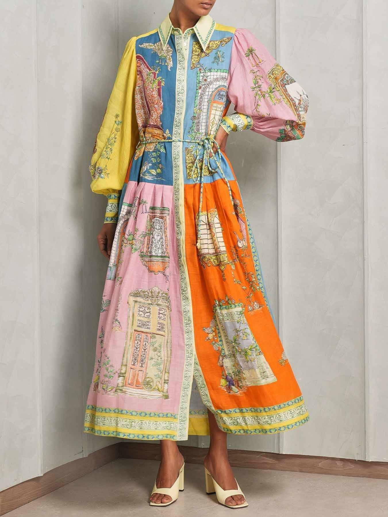 Exquisite Garden Print Button Down Midi Dress